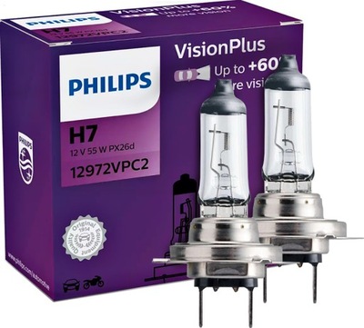 КОМПЛЕКТ ЛАМП (2 ШТУКИ.) PHILIPS H7 VISIONPLUS +60% МОЩНЫЙ ЛАМПОЧКИ DO АВТО