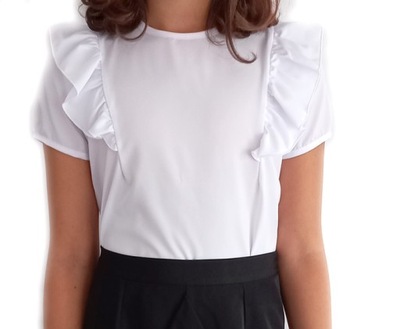 Biała koszula dziewczęca galowa z falbanami 110 cm