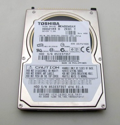 Dysk 40Gb TOSHIBA MK4026GAX 2,5" ATA/PATA/IDE do laptopa