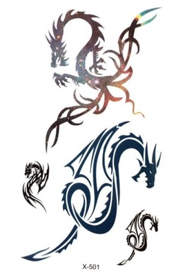 Tatuaż TYMCZASOWY ręka noga dragon totem ogień devil tribal smok skrzydła