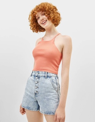 BERSHKA PRĄŻKOWANY TOP NA SZELKACH 34474846 RS