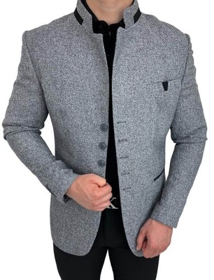 Marynarka meska ze stojka slim fit szara 846 - 44