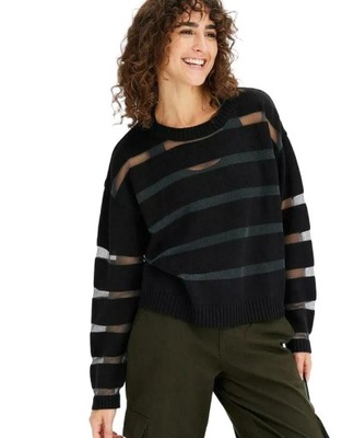 SWETER DAMSKI Z OKRĄGŁYM DEKOLTEM I WSTAWKAMI Z SIATECZKI IXT B.P.C 46