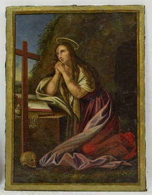 XIXw Stary obraz Św. Maria Magdalena Olej 73x55 cm