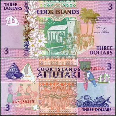 Wyspy Cooka - 3 dolary ND/1992 * P7 * Aitutaki