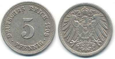 Niemcy 5 Pfennig - 1908r A ... Monety