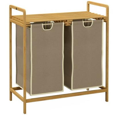 KOSZ NA PRANIE Z PÓŁKĄ HOMCOM 2 WORKI BAMBUS 63x33x73 ŁAZIENKA