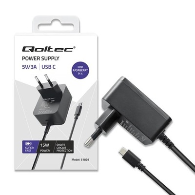 Ładowarka Qoltec Super FAST PD do Raspberry PI 4 | USB-C | 15W | 5V | 3A |