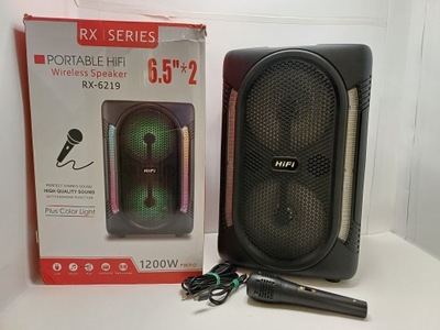Głośnik przenośny Hifi Bluetooth z mikrofonem do karaoke czarny 1200 W