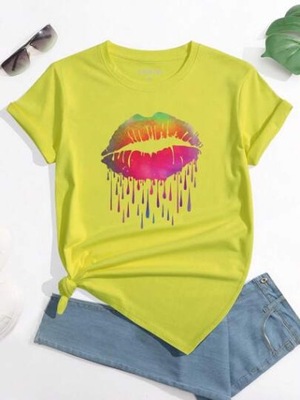 SHEIN T-SHIRT DAMSKI ZIELONY Z NADRUKIEM S 619