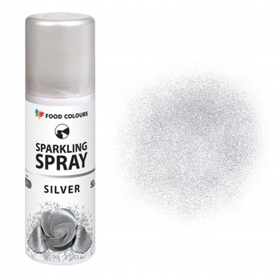 BARWNIK W AEROZOLU SPRAY FOOD COLOURS 50 ML SREBRNY NEW SILVER TORT KOMUNIA