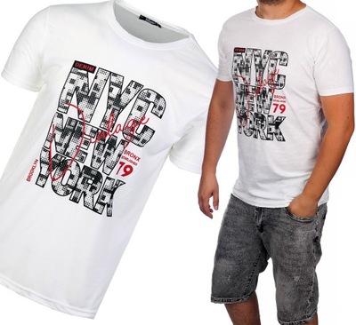 T-SHIRT MĘSKI KOSZULKA NADRUK TS2307 BIAŁY_M