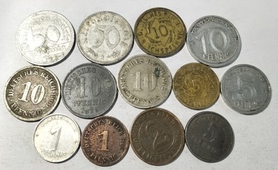 zestaw monet przedwojenne Niemcy reichspfennig 13 szt.