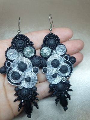 Kolczyki SUTASZ soutache rękodzieło handmade czarne lawa gotyckie