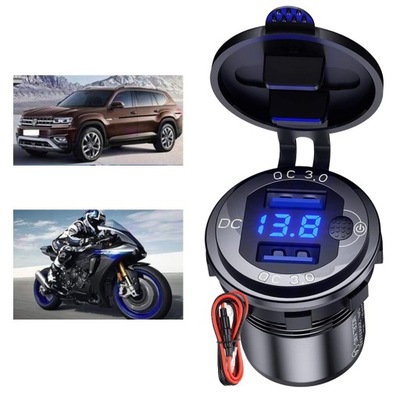 DISPOSITIVO DE CARGA MOTOCICLETA 2 PIEZAS USB QC 3.0 VOLTÍMETRO 3A  