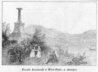 litografia 1842 West Point. Pomnik T. Kościuszki