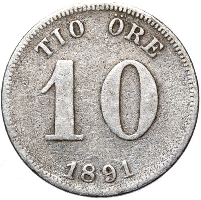 + Szwecja - Oskar II - 10 Ore Oere 1891 - Srebro - RZADSZA !