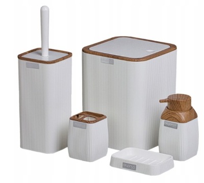 KOMPLET ZESTAW ŁAZIENKOWY 5 ELEMENTÓW DO WC BIAŁY KWADRATOWY