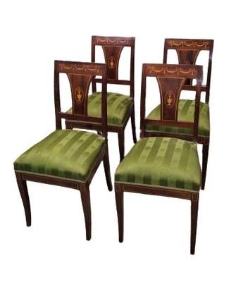 "Cztery mahoniowe krzesłą intarsjowane empire biedermeier katalogowa forma"