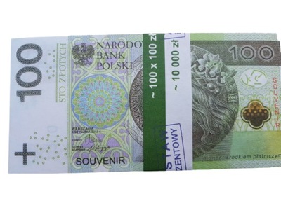 100złotych banknoty do zabawy i nauki plik 100szt+GRATIS