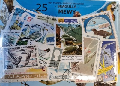 Zestaw 25 znaczków pocztowych - MEWY