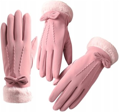 Ciepłe zimowe Rękawiczki dotykowe ocieplane misiu