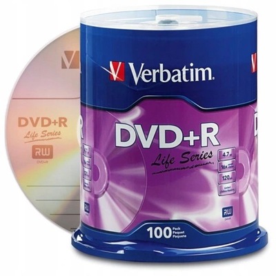 PŁYTY VERBATIM DVD+R 4,7GB 16x cake 100 sztuk