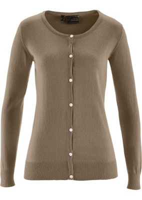 3C4P16 BONPRIX SWETER ZAPINANY OLIWKOWY Z DOMIESZKĄ JEDWABIU 36/38