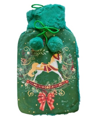 Piękny świąteczny termofor w pokrowcu z pomponem zielony