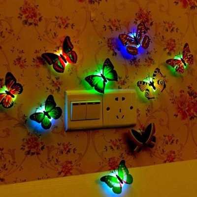 LAMPKA NOCNA LED NA ŚCIANE ŚWIETLISTY MOTYL 5SZTUK