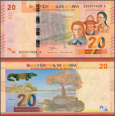 Boliwia - 20 bolivianos 1986 (2018) * P249 * krokodyl