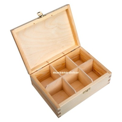 drewniane pudełko na herbate 6 przegródek upominek
