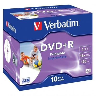 Verbatim DVD+R, Wide Inkjet Printable ID Brand, 43508, 4.7GB, 16x, jewel bo