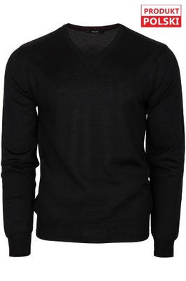 sweter męski serek V-neck czarny M&M rozm. XL