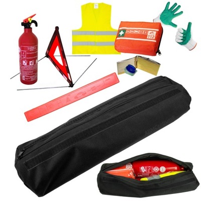 JUEGO EN ETUI: EXTINGUIDOR TRAGALUZ CHALECO COLOR AMARRILLO L BOTIQUÍN KIT DE PRIMEROS AUXILIOS REKAWICE  