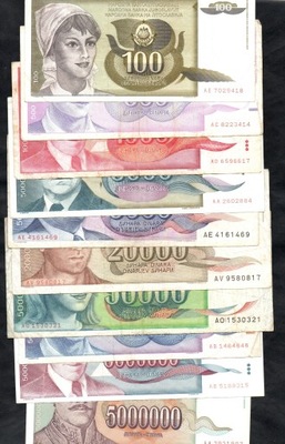 ZESTAW BANKNOTÓW JUGOSŁAWIA - 10 sztuk - zestaw 5