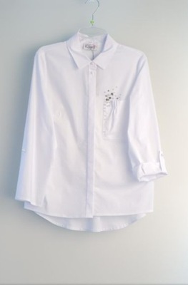 Bluzka koszula KSARA biała perełki na kieszonce r 38