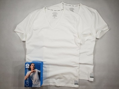 CALVIN KLEIN v-neck slim t-shirt biały 2-pack XL