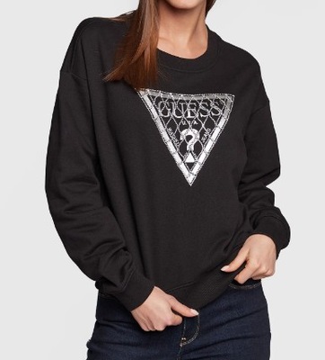 GUESS bluza W3RQ01 bawełniana czarna cyrkonie logo XXL