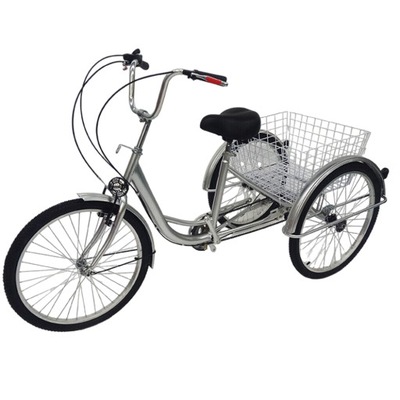 24" 6-biegowy rower trójkołowy srebrny180*76*110cm