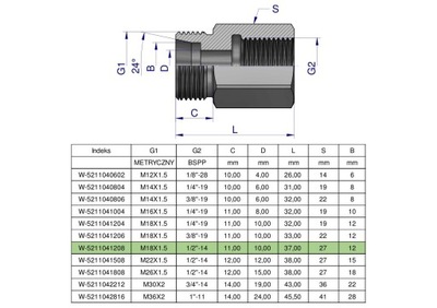 BUSHING ROZNICOWA HYDRAULIC AB M18X1.5 12L GZ X 1/2