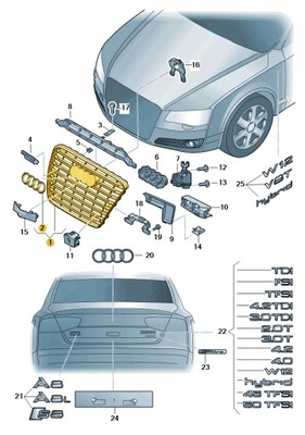 GROTELĖS AUŠINTUVO GROTELĖS BUFERIO PRIEK. AUDI S8 D4 ASO ORIGINALAS 