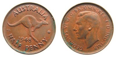 B420. AUSTRALIA, JERZY VI, HALF PENNY, 1948