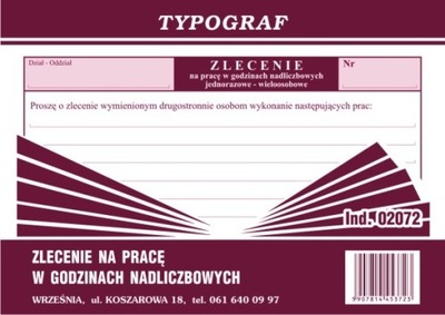 Zlecenie na pracę w godzinach nadliczbowych