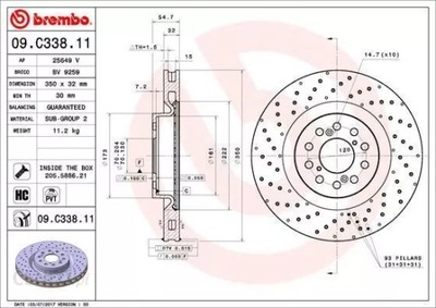 ГАЛЬМІВНІ ДИСКИ ГАЛЬМІВНІ ПЕРЕД BREMBO 09.C338.11 09C33811