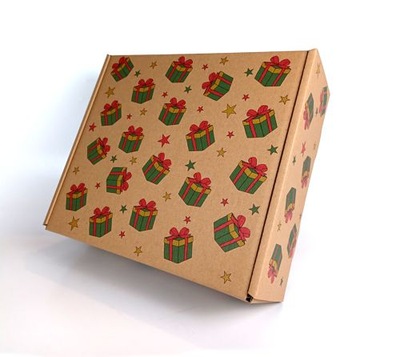 Pudełko kartonowe świąteczne kolorowe prezenty 31x28x11cm