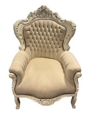 FOTEL TRON KRÓLEWSKI BAROKOWY BEŻOWO BIAŁY