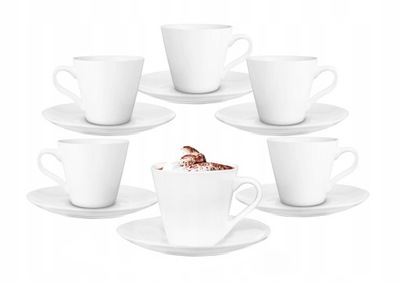 Zestaw do Kawy Herbaty Filiżanki 230ml 6szt + Spodki 6szt Białe Porcelana