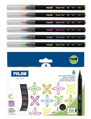 Flamastry Brush Fluo pędzelkowe 6 kolorów Milan