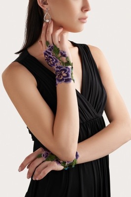Rękawiczki bez palców z kwiatowym haftem